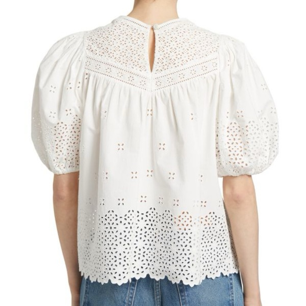 Ulla Johnson White Eyelet Puff-Sleeve Blouse - Picture 2 of 13